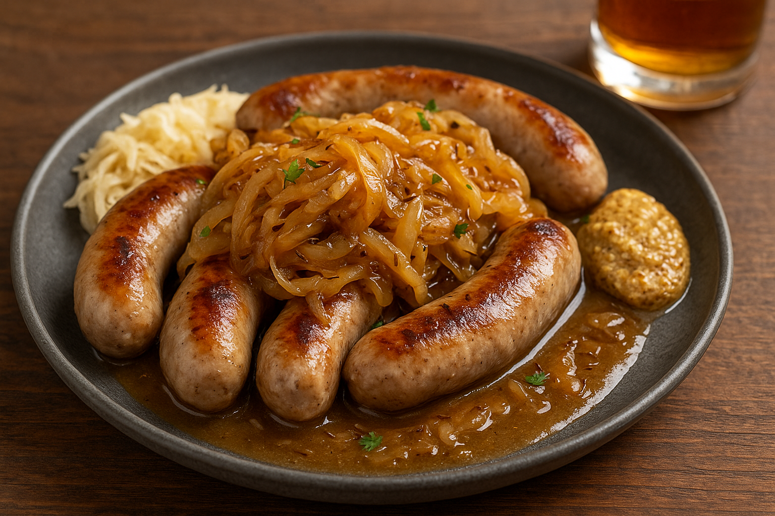 Bratwurst with Beer-Braised Onions