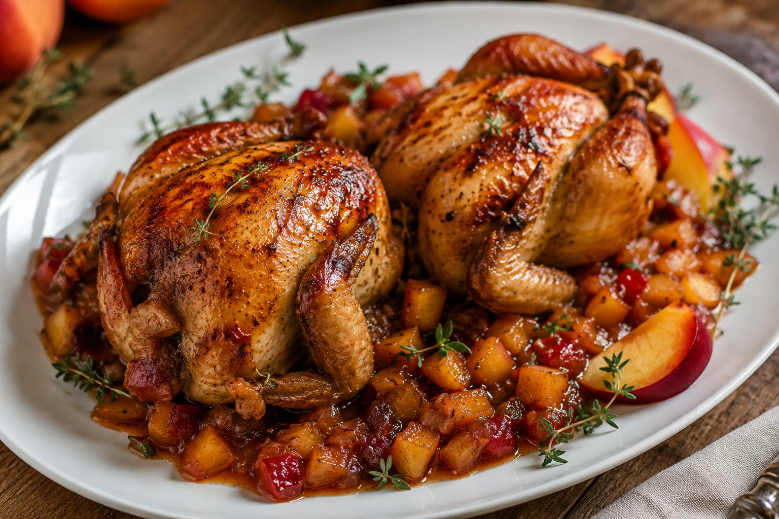 Rotisserie Game Hens With Nectarine Chutney